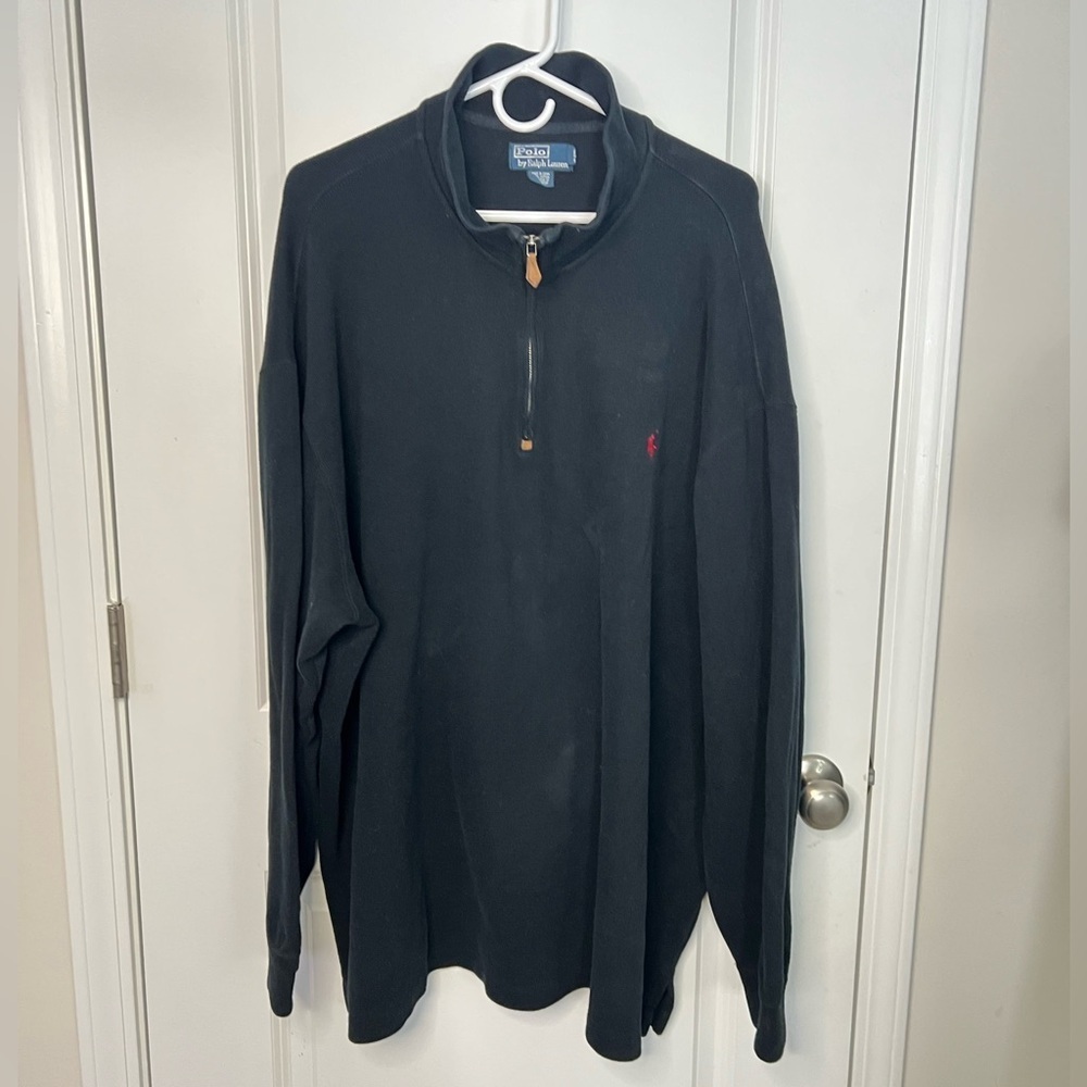 POLO RALPH LAUREN Mens Black Sweater Sz 3XB BIG 1/4 Zip Pullover VTG